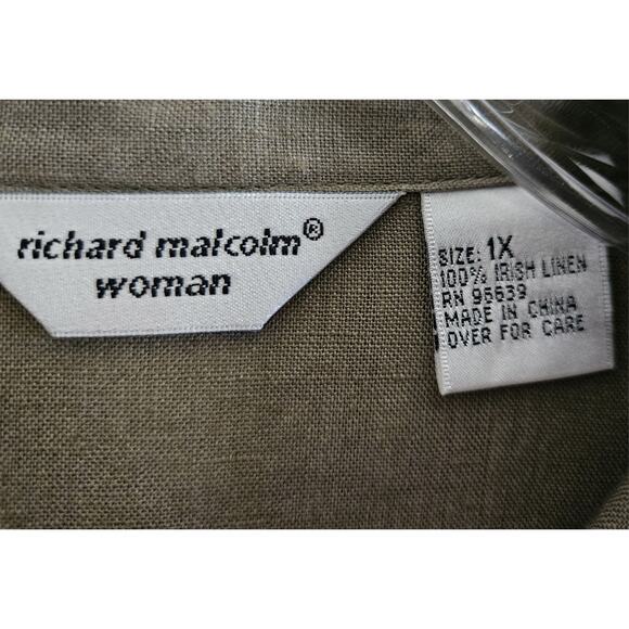 RICHARD MALCOLM Women's Plus 1X Irish Linen Shirt Olive Embroidered Eyelet 46" - Picture 3 of 8